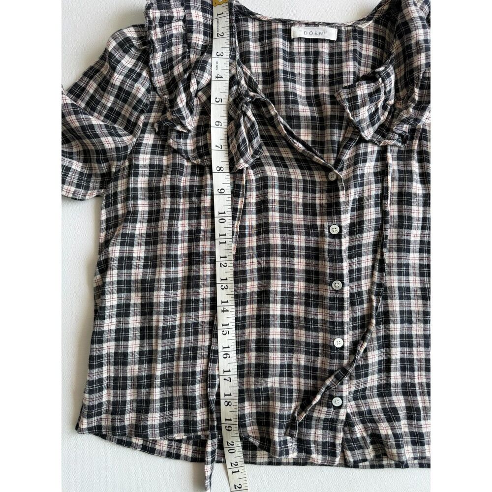 Doen Joelle Top NAVY COUNTRYSIDE PLAID size M - Picture 5 of 14
